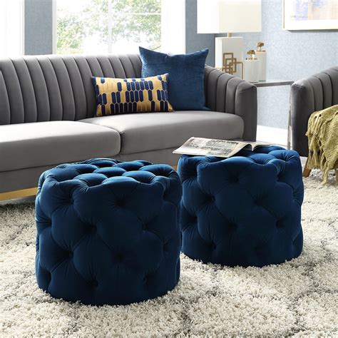 navy blue velvet ottoman